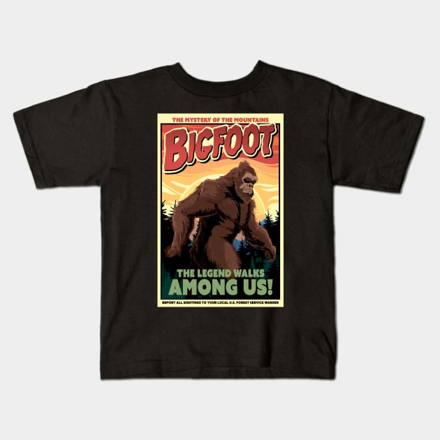 Bigfoot Kids T-Shirt by CuddleswithCatsArt